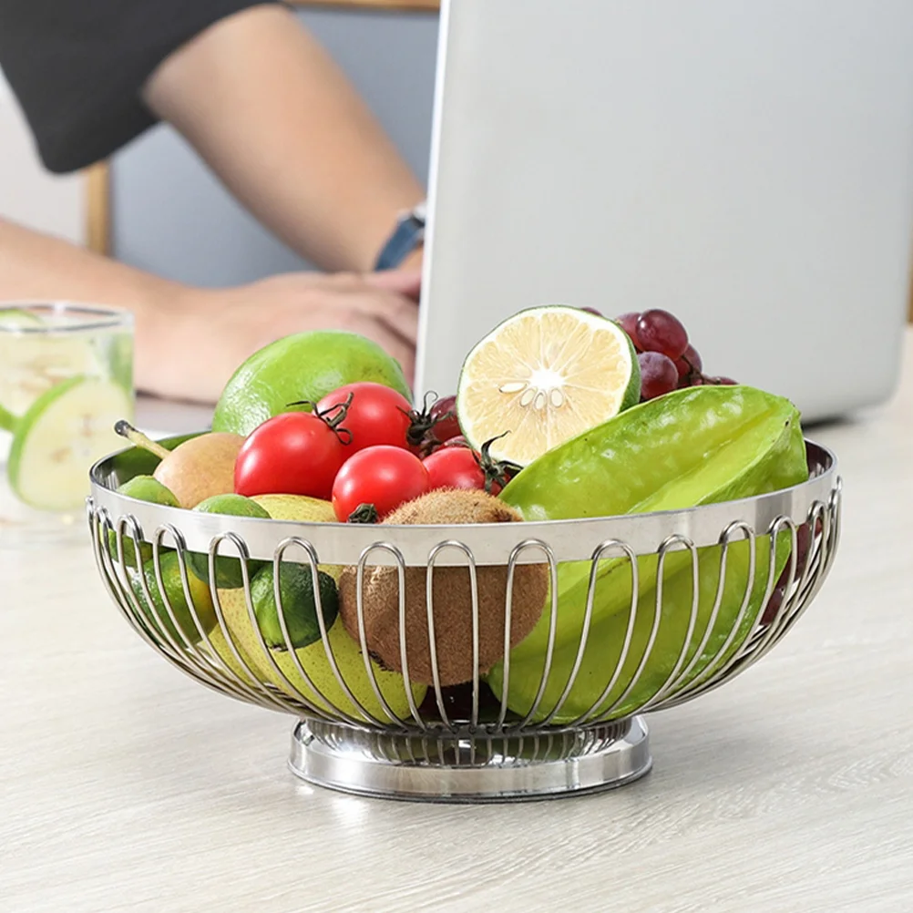 

Large Stainless Steel Draining Vegetable and Fruit Basket Tinsel Banana Holder Egg Bowl