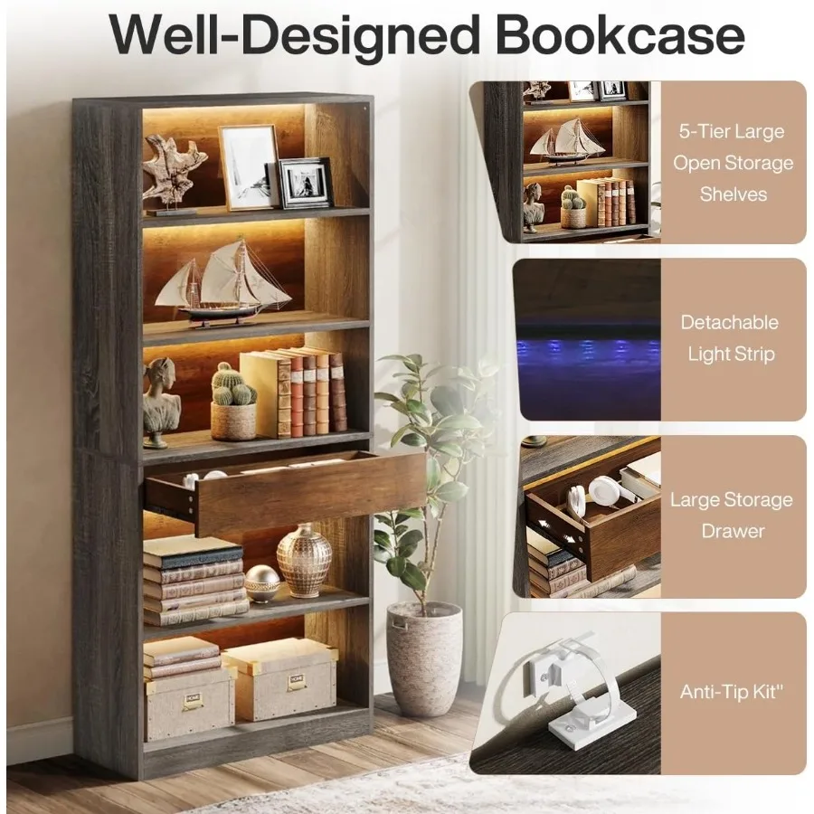 5-Tier LED Bookcase 6