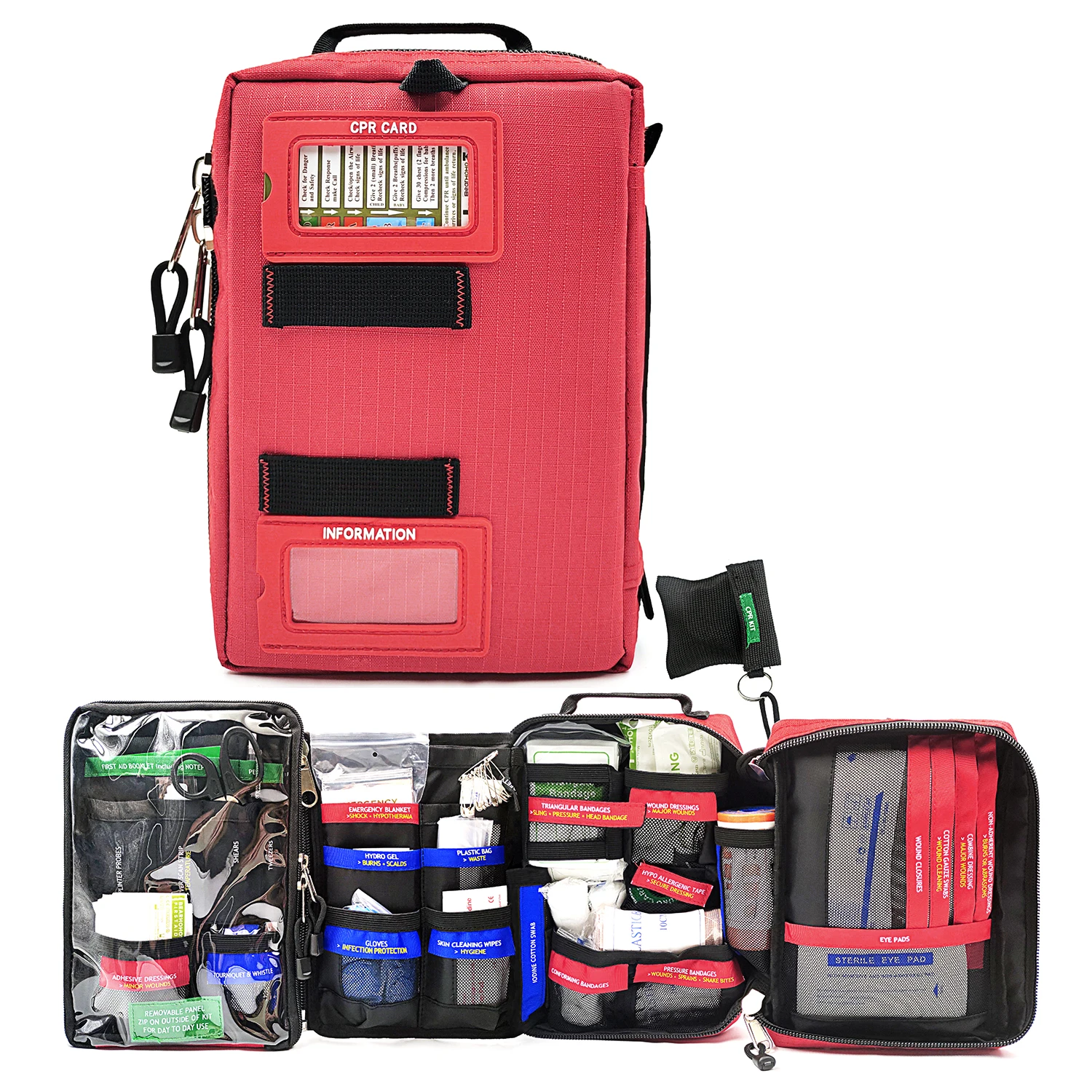 MUCHER Borsa Tattica di Primo Soccorso, Molle Emergenza Tattica Medico Pacco, Sicurezza e Kit di Sopravvivenza da Campeggio con 3 moschettoni per all'aperto, l'escursionismo, la caccia, Vuota (Verde