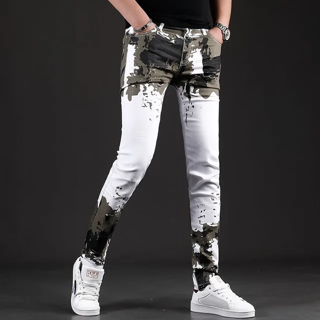 Camouflage Print Slim-fit White Jeans 3
