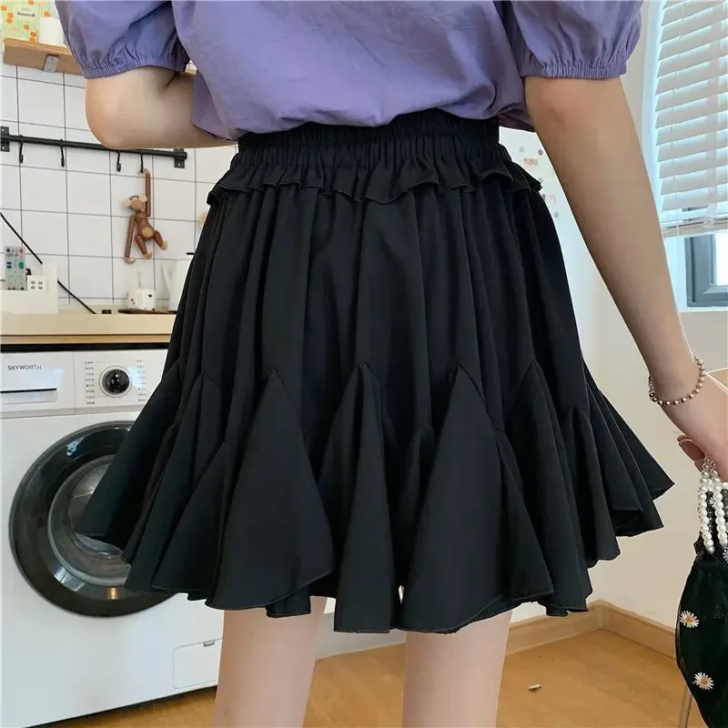 Skirts Women Sweet Chiffon Elegant Stylish Pleated Empire Elastic Waist Lace-up Ruffles A-line Ulzzang All-match Daily College
