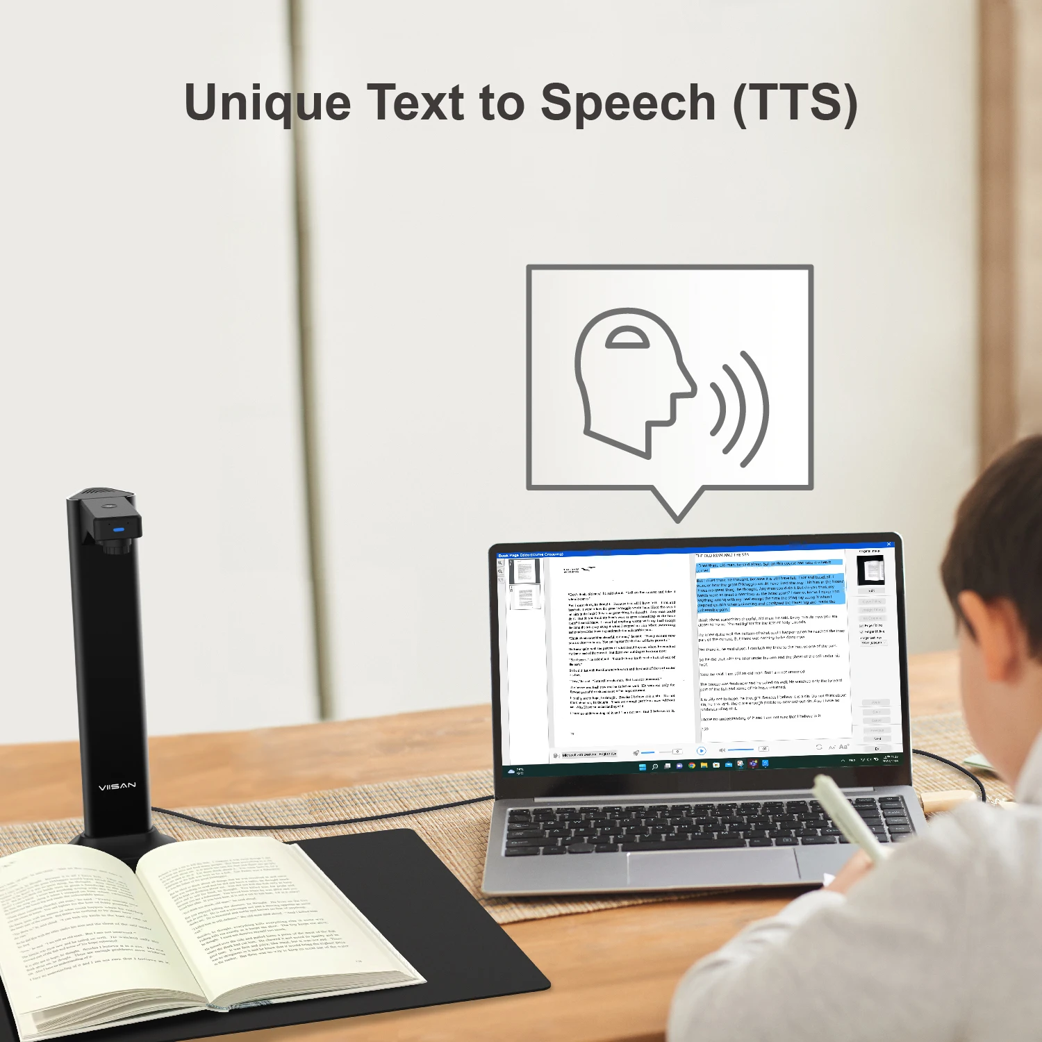 Document Scanner USB Book Scanner OCR Auto-Flatten Deskew 13MP Document Camera Desktop/Laptop Size A3-VIISAN DL8