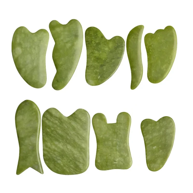 Natural Green Xiuyu Jade Gua Sha Board Set Gouache Scraper For Body SPA Acupuncture Acupoint Facial Lifting Scraping Massager 3
