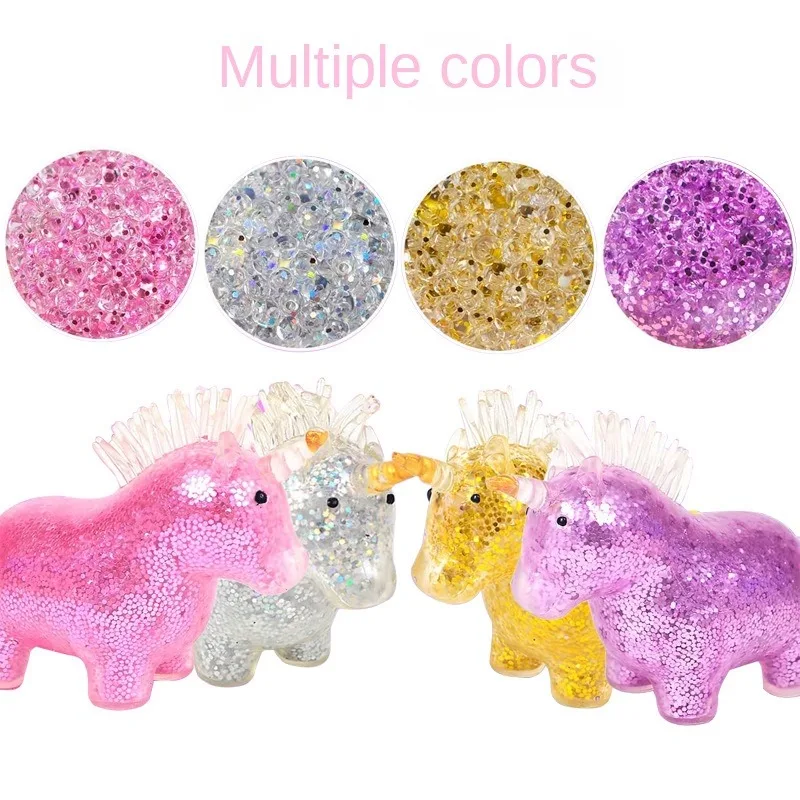 Stress Relief Toys One-horned horse colorful ball decompression toy squeezing vent grape ball pinching music Random color