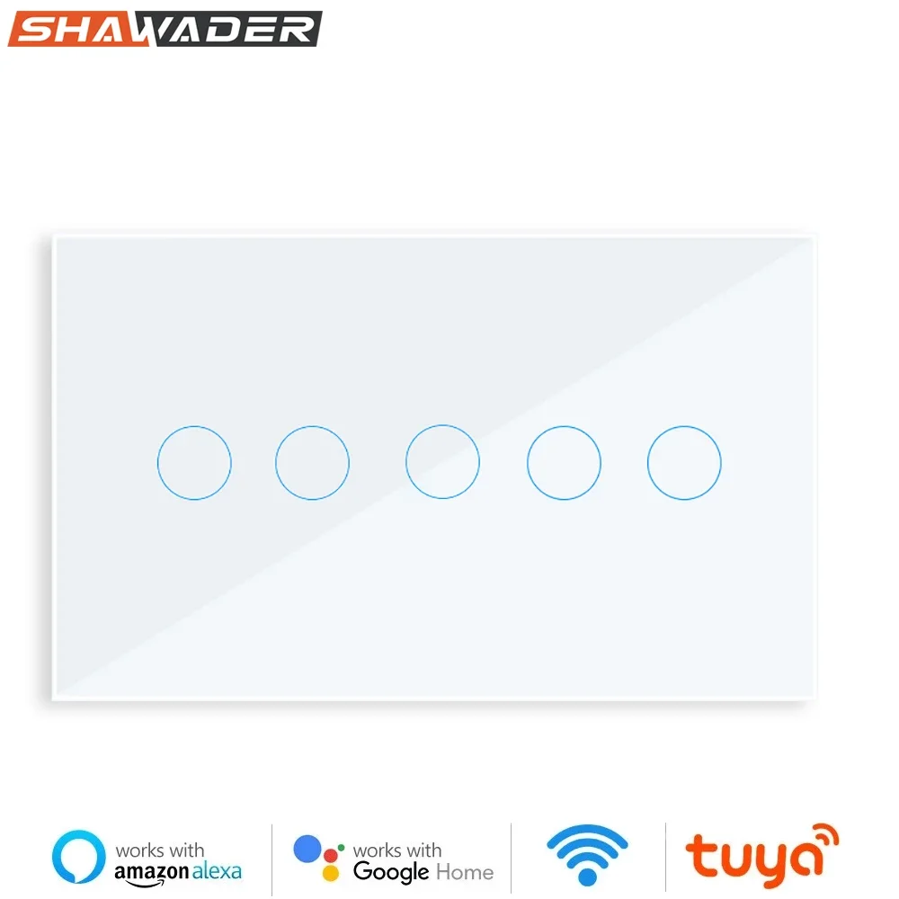 Tuya WIFI Smart Wall Light Switch Touch Glass Panel Wireless Interuptor 4/5/6 Gang Remote Control Alexa Google Home