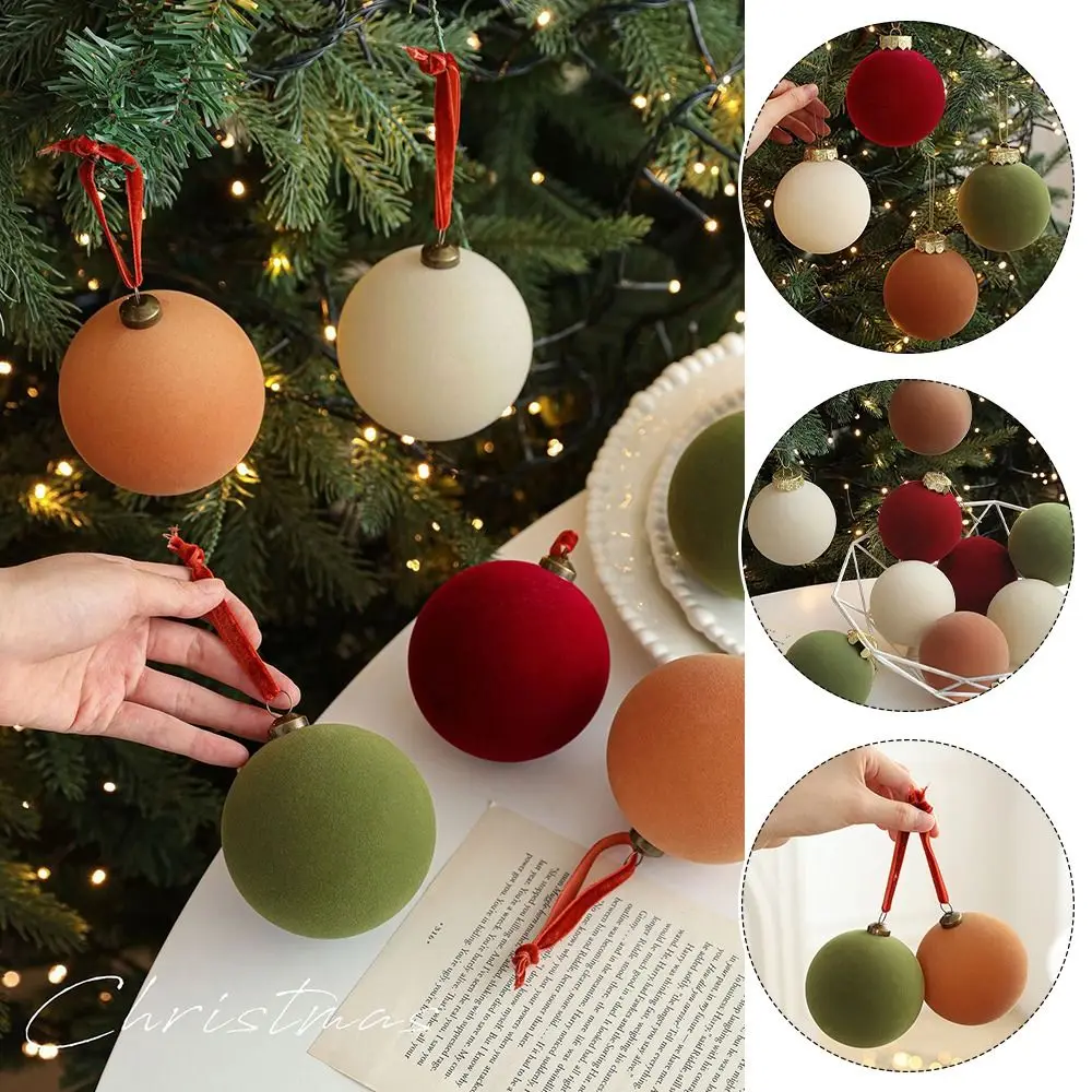 6pcs Set 8CM Size Christmas Ball Decoration Plastic Velvet Balls Flock Colored Window Scene Decorative Balls Party Wedding Gifts