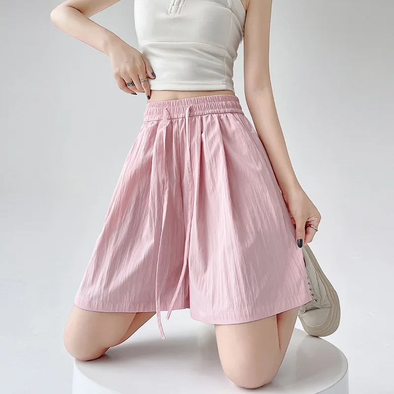 Summer Women Shorts Casual Solid Two Pockets Elastic Waist Shorts high Waist Loose Shorts For Girls Soft Female Beach Shorts