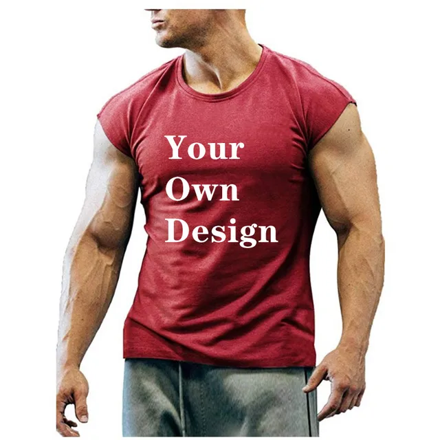 Summer New T-shirt Bodybuilding Muscle Tank Men's O-neck Solid Color Casual Sports Sleeveless Shirt Male Workout Fitness Tops Red Wine 1