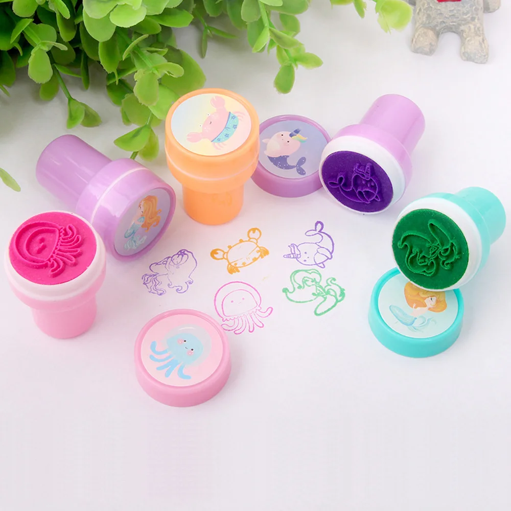 10 Pieces/box Children's Toy Stamp Cartoon Marine Animal Dinosaur Stamp DIY Painting Notebook Decoration Gift self ink stamps