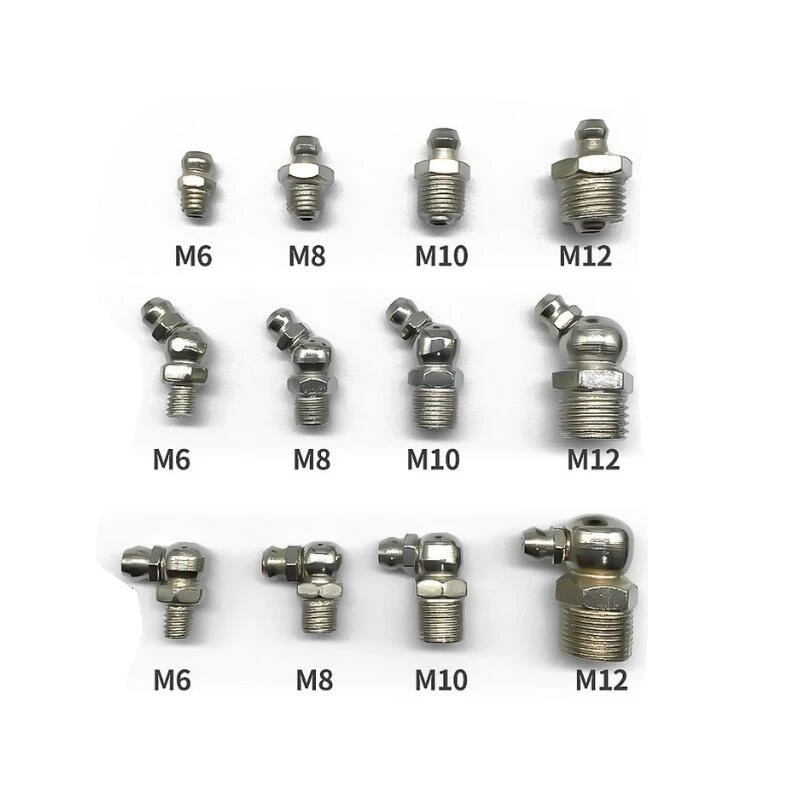 Grease Nipple Fitting Iron Nickel Plated Metric Imperial Male Thread Straight Elbow Type for Grease Gun