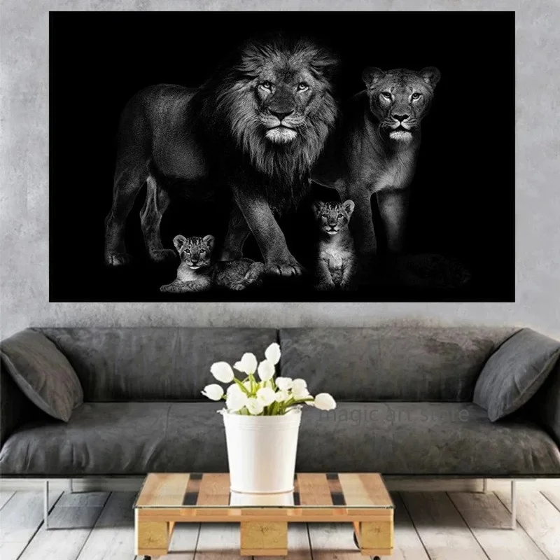 4 Pièces Tableaux sur Toile avec Motif Famille Lion Art Print - Tableau  Mural Moderne