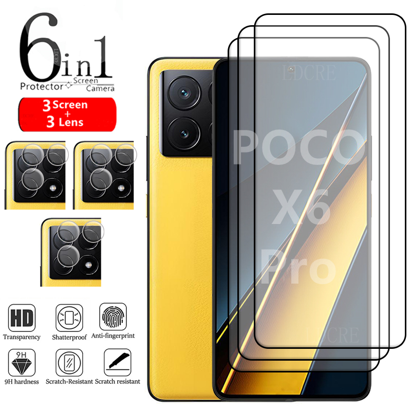 6-in-1 For Poco X6 Pro Glass For Xiaomi Poco X6 Pro Tempered Glass Full Cover 9H Screen Protector For Poco X6 X5 Pro Lens Glass