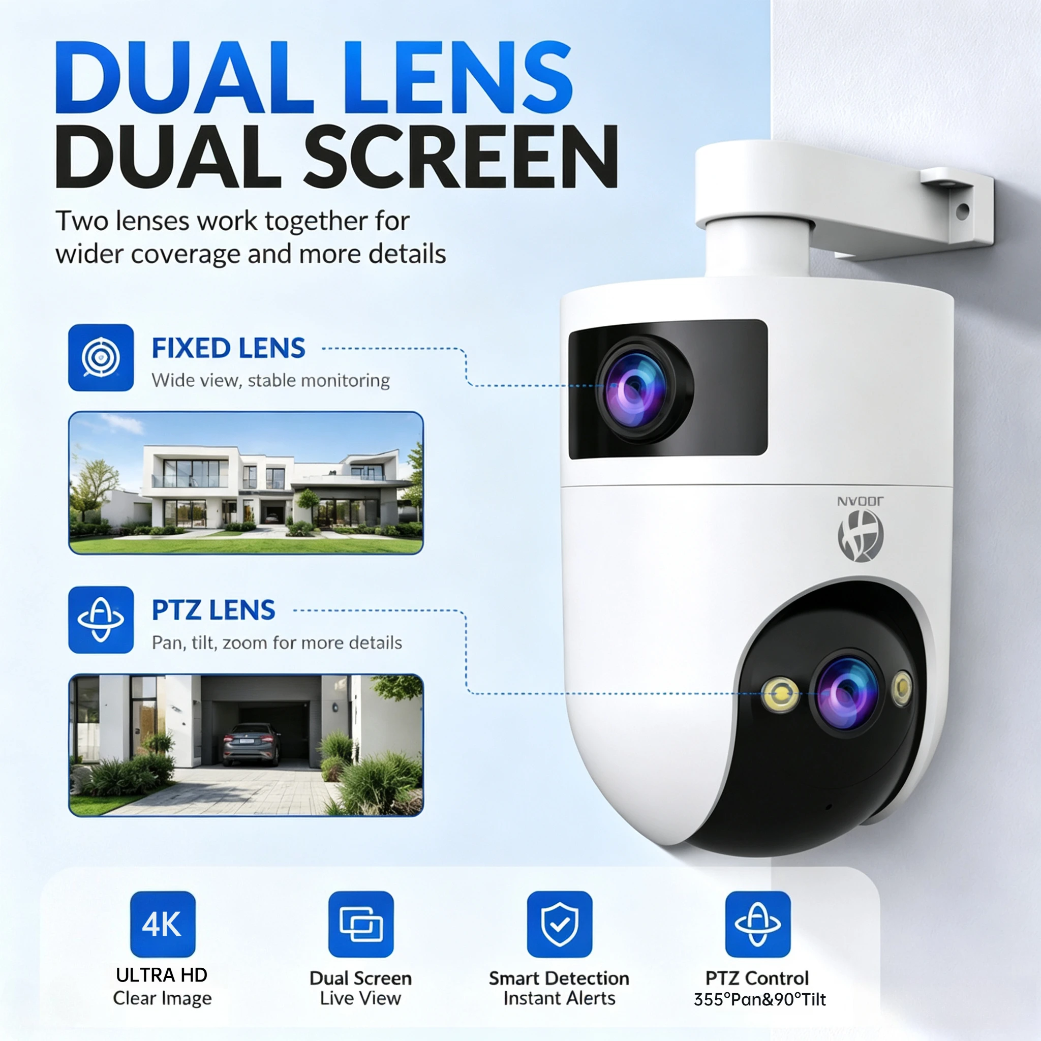 4K Ultra HD Outdoor PTZ Camera with Dual Lens and Auto Tracking