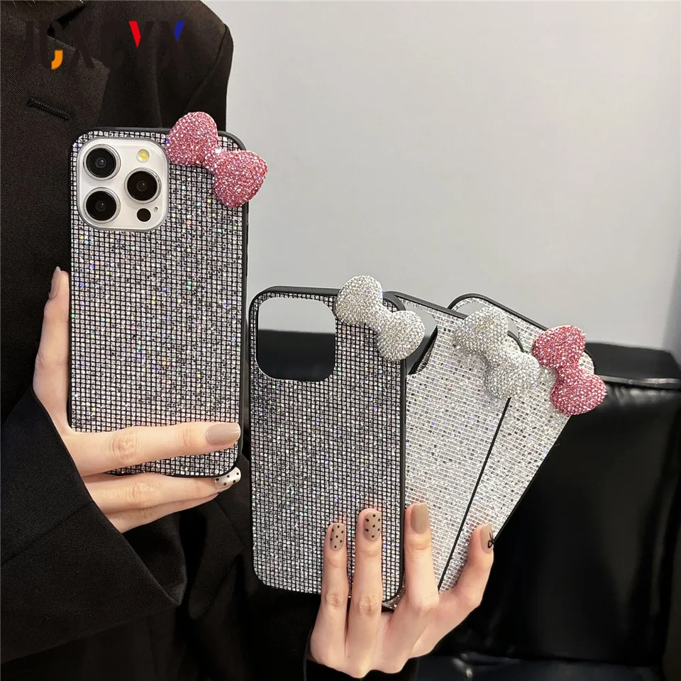 Custodia per telefono di lusso con fiocco di diamanti glter 3D per iPhone 15 13 14 12 11 Pro Max 14 15 Plus X XS XR XS Max Cover posteriore antiurto  202192403