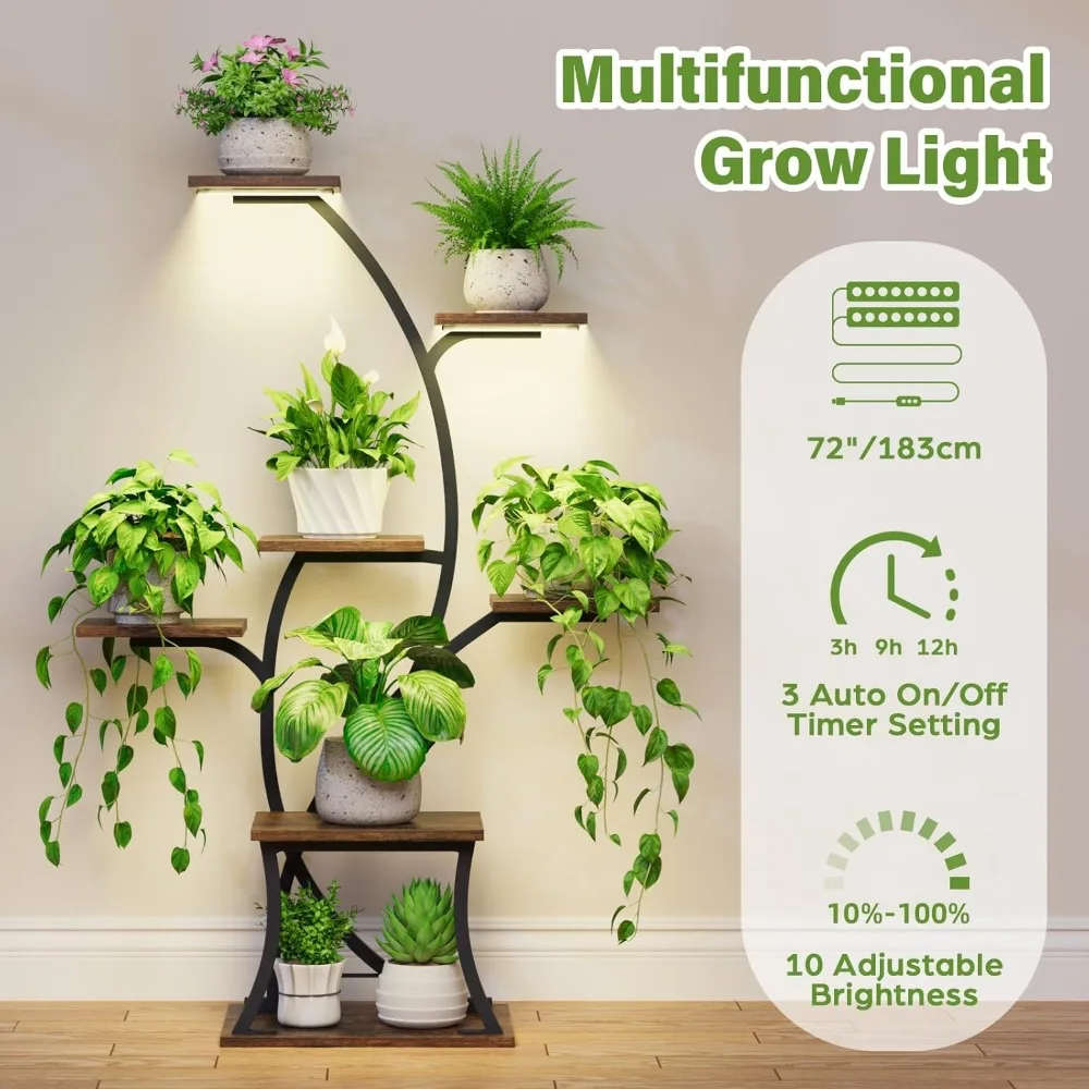 7 Tiered, 44" Corner, Metal, Curved Plant Holder Rack for Living Room, Patio, Balcony, Plant Shelves 4