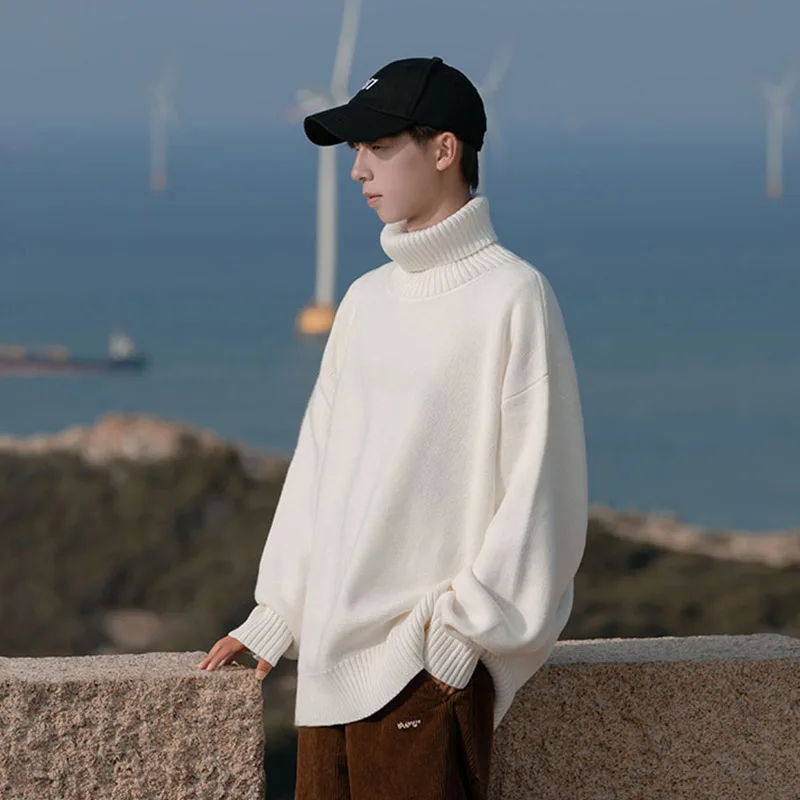 2024 New High Neck Sweater Korean Edition Fashion Men's And Women's Autumn And Winter Texture Thickened Loose Knitted Sweater