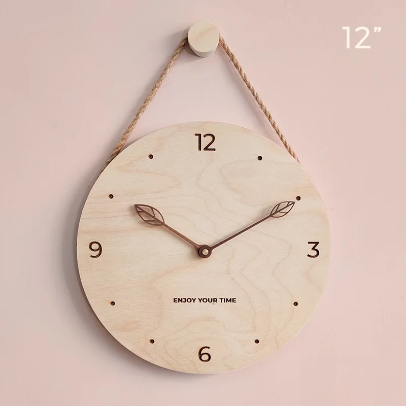 12 Inch 3D Wooden Wall Clock with Rope Hanger Super Silent Quartz Digital Wall Clock, Decor for Office Living Room Bedroom