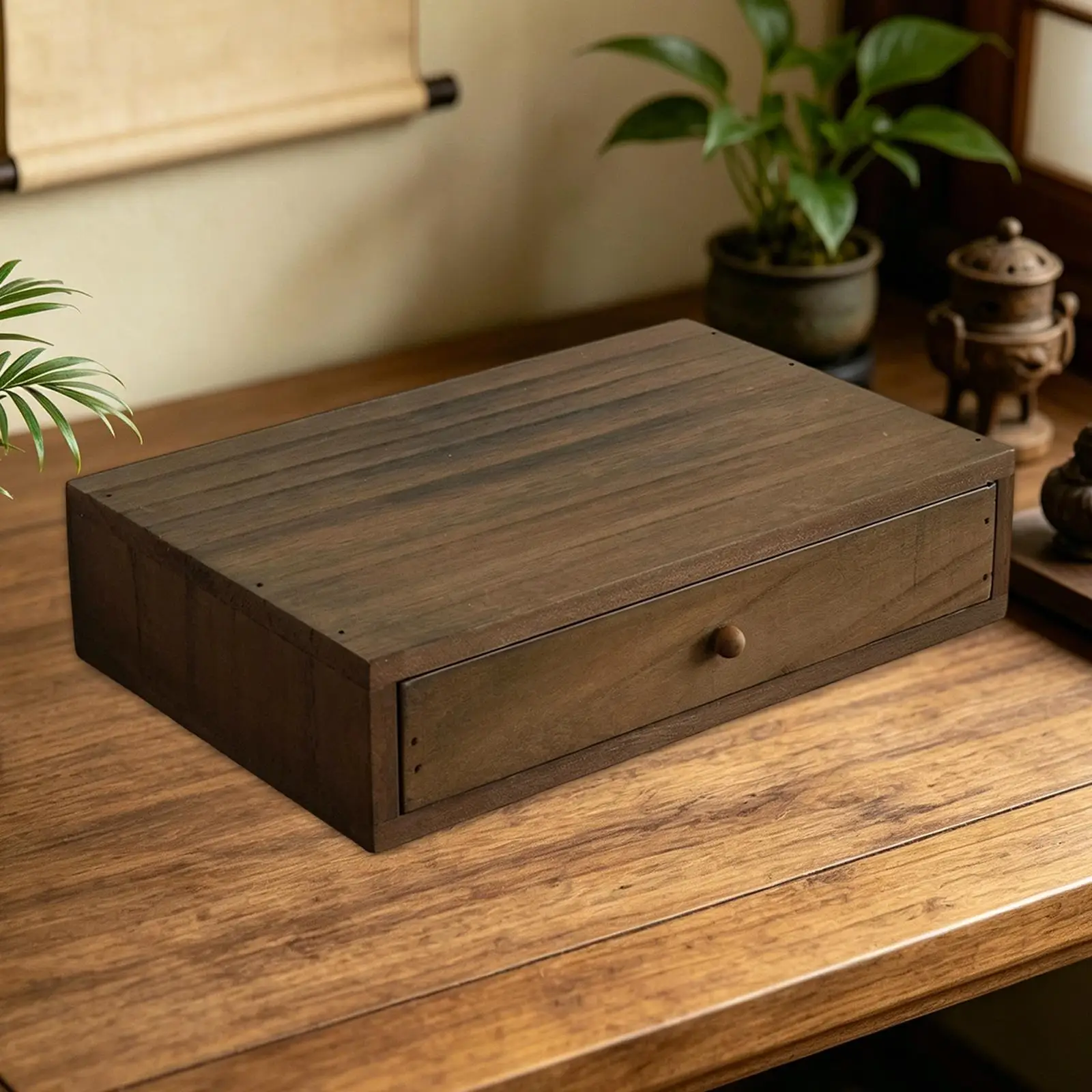 Wooden Multifunctional Desk Organizer with Pull-Out Drawer - Stylish and Sturdy Desktop Storage Solution
