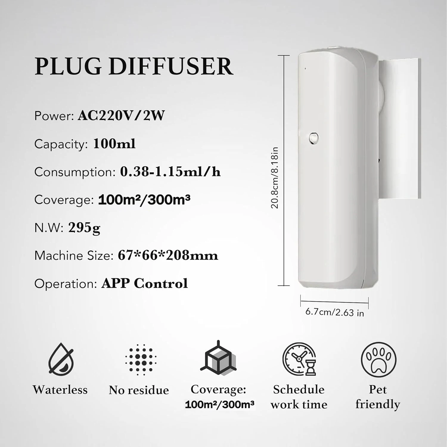 Diffusore di aromi portatile senza acqua Smart Waterless per oli essenziali, 300 m³, con spina per presa a muro, ideale per ambienti ampi, casa e ufficio._voghion.com
