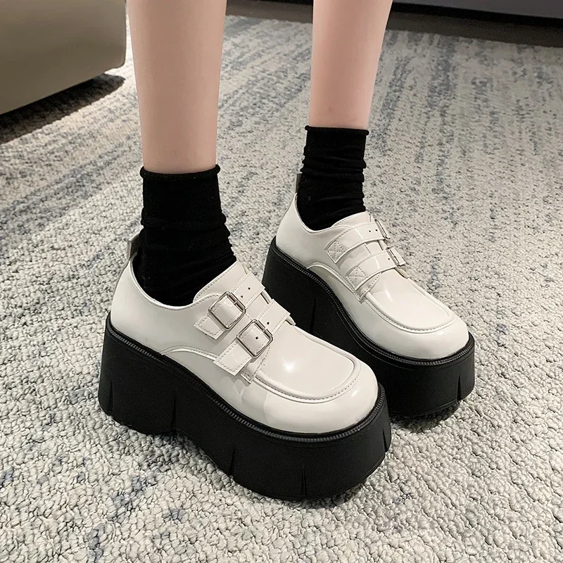 

2023 Autumn New Retro Mary Jane Women's Shoes Japanese Thick-soled Heightened College Style Leather Shoes Women Heels 8.5cm