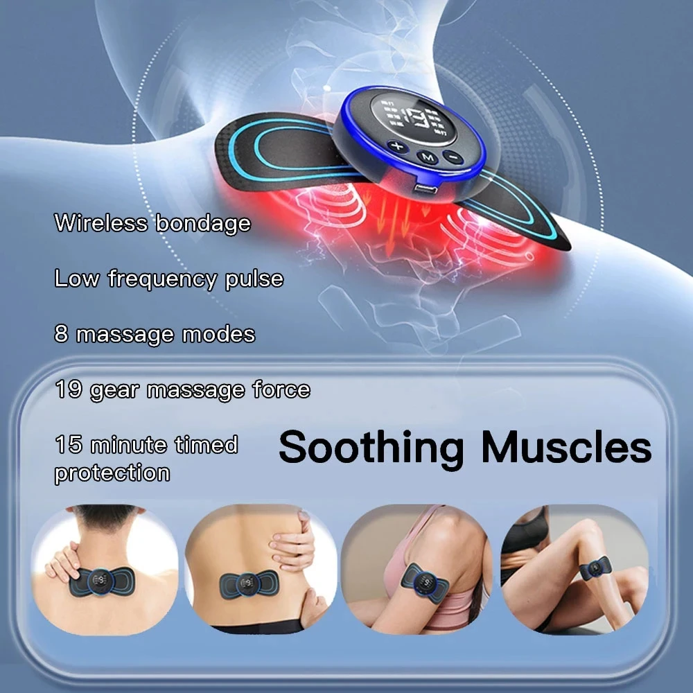 LCD Display EMS Neck Massage Electric Massager Cervical Neck Back Patch 8 Mode Pulse Muscle Stimulator Portable Relief Pain hx3 neck mounted massager bluetooth headset intelligent neck shoulder massager magnetic wired headphones portable folding earphone pulse physiotherapy device for blood circulation white