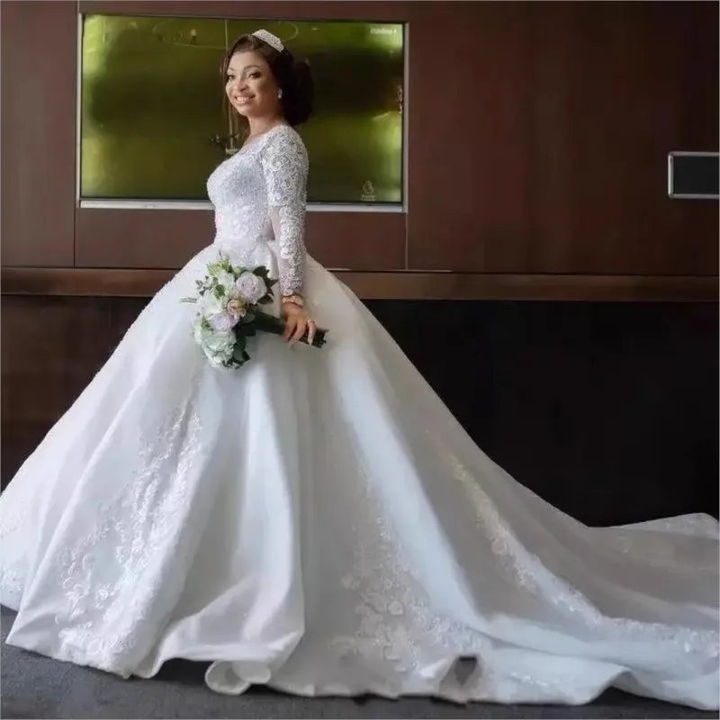 

African Bridal New Wedding Dress Spring Main Yarn French Style Large Trailing Lace