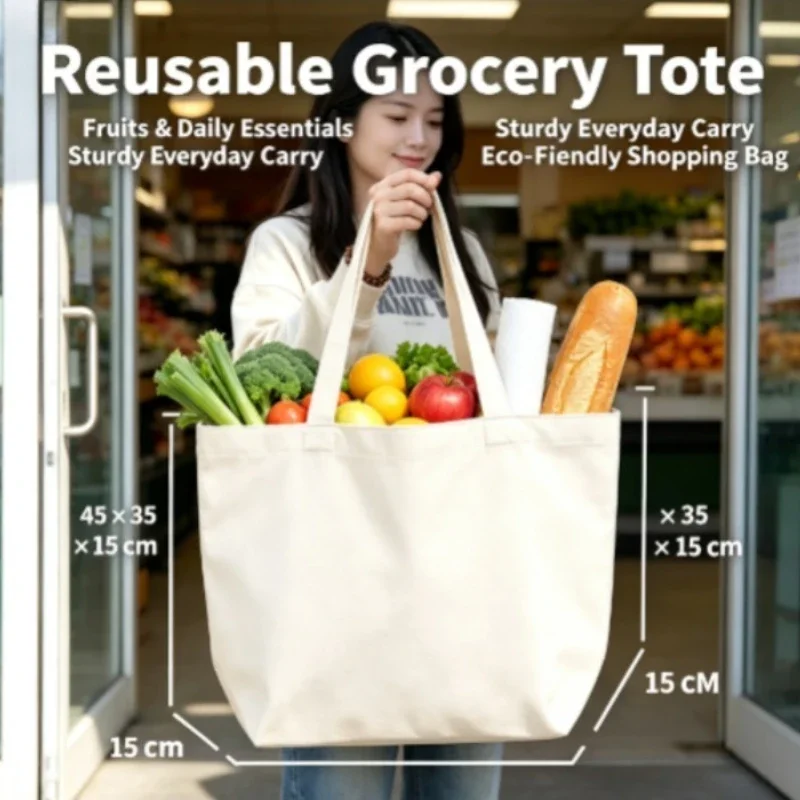 Sustainable Cotton Canvas Tote Bag - Lightweight & Reusable Shopping and School Handbag