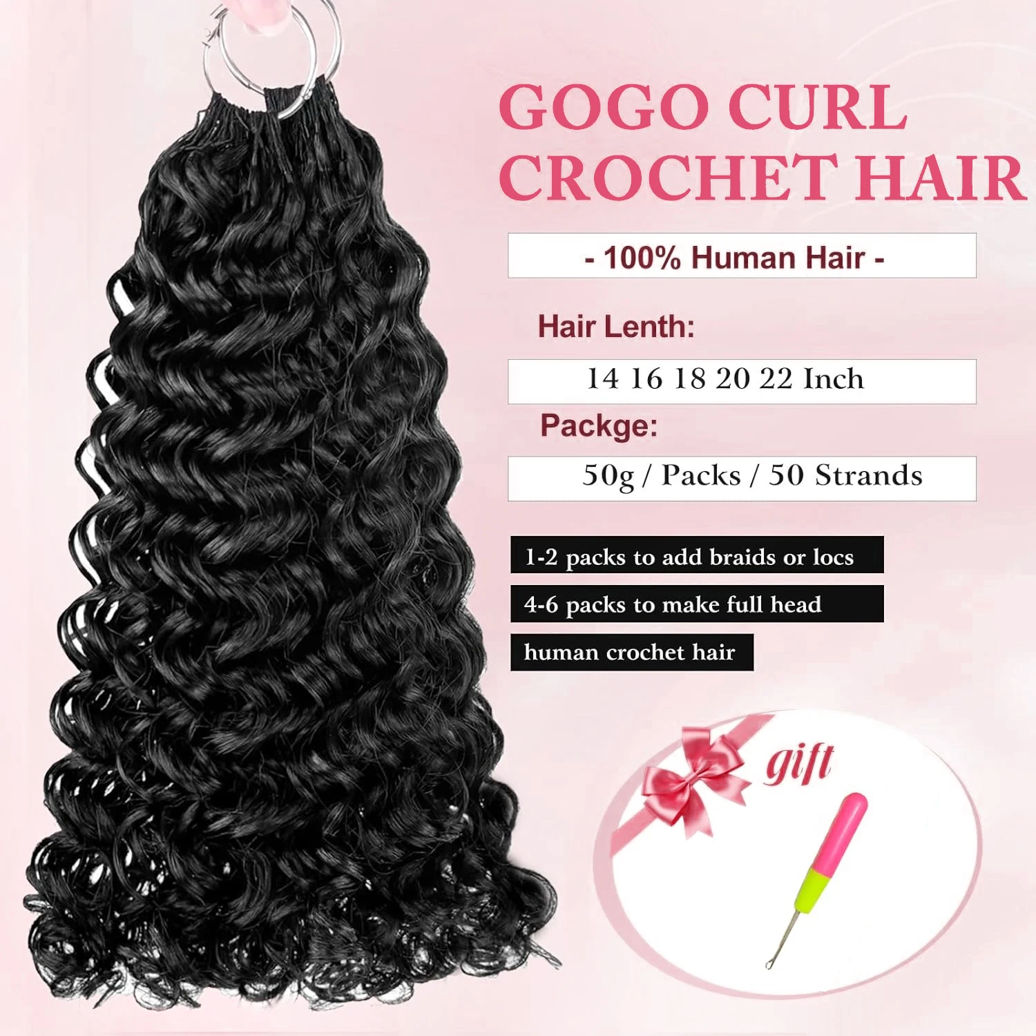 Capelli Umani Ondulati a Onda d'Acqua per Crochet, Senza Nodi, Raw Hair, Miracle Knots, Double Drawn, Vietnamita, per Treccine Boho - immagine 2