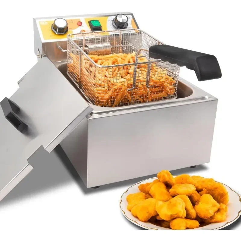 

Festa Essential 13.6QT Electric Deep Fryer with 6L(6.5QT)Frying Basket&Lid,1750W Stainless Steel Commercial Countertop Single