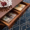 11204 Ironcraft Two Drawer Rustic Coffee Table with Shelf, Mission Oak and Black 6
