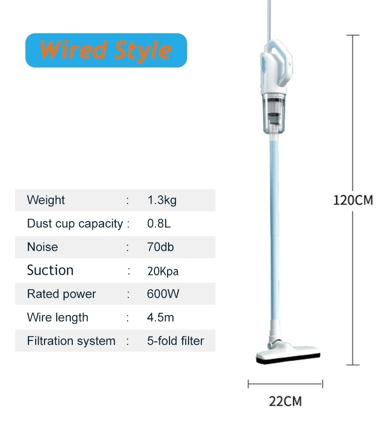 유선 진공 청소기, 강력한 흡입, 600W 모터 스틱, 가정용 애완 동물 헤어 카펫, EU 플러그, 20Kpa