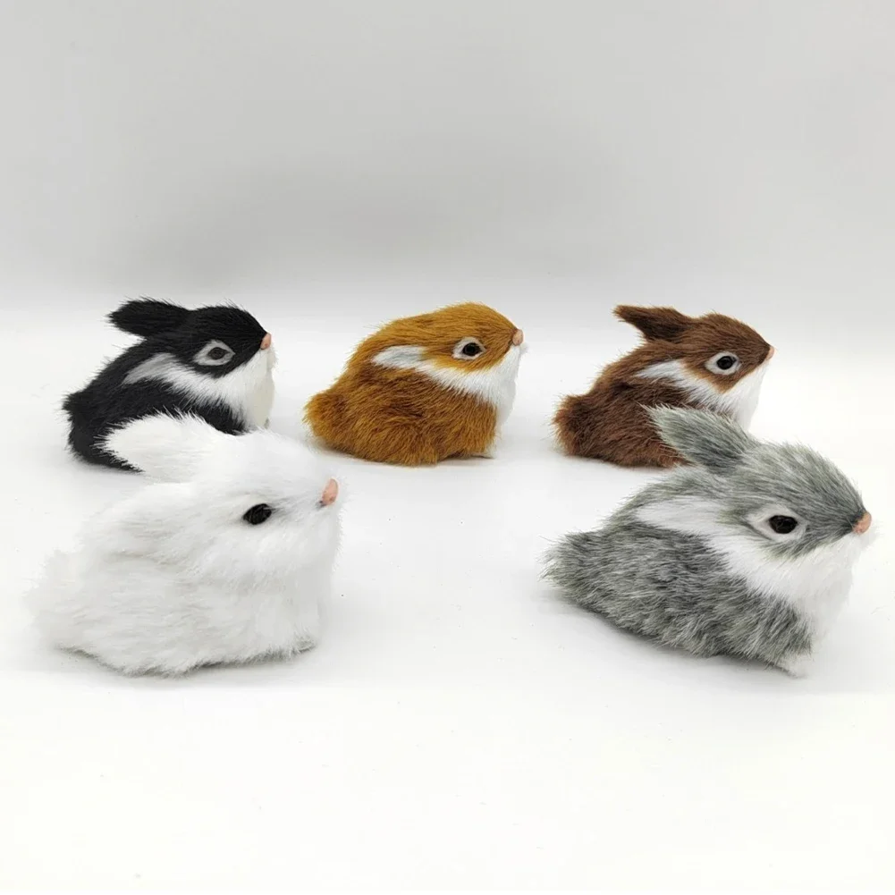 1pcs Mini Simulated Rabbit Animal Model Rabbit Household Decorations Rabbit Fur Crafts Gifts Living Room Decoration