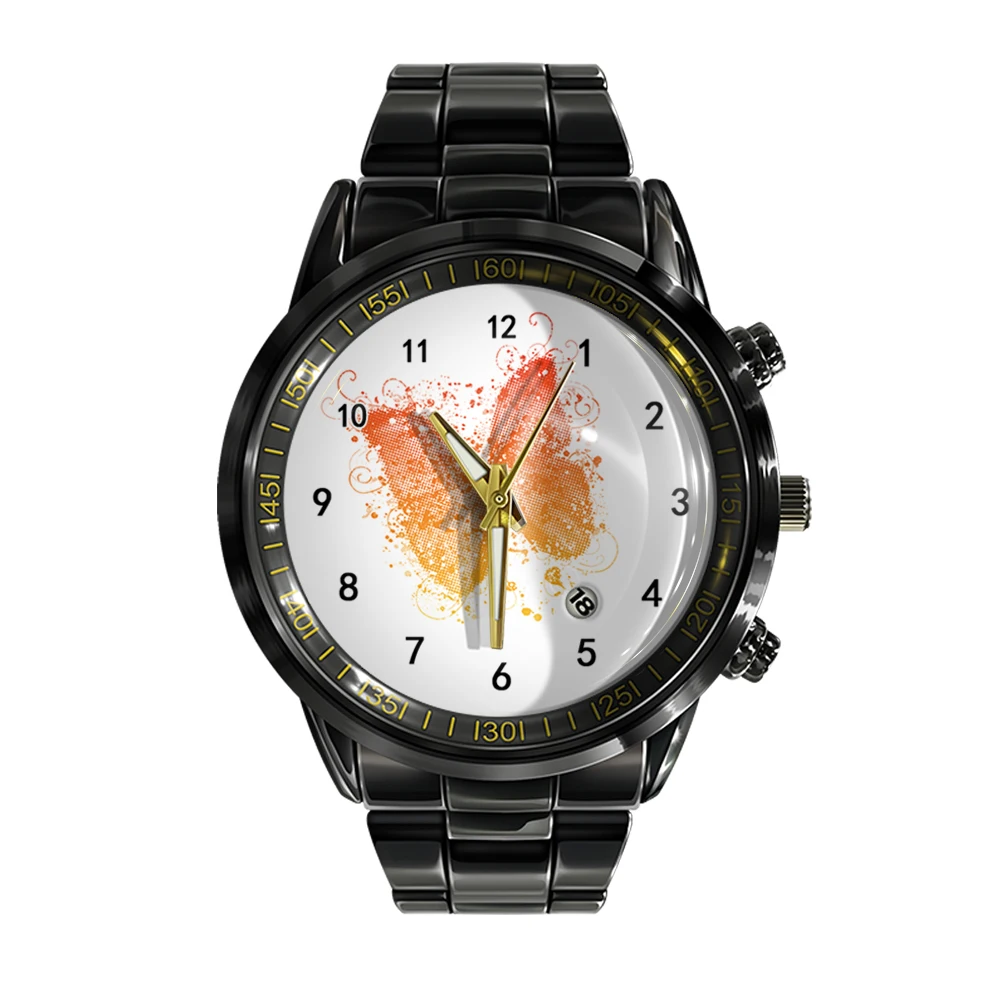 

New Fashion Business Watch Plant Tropical Animal Butterfly Men's Calendar Steel Band Watches Quartz Sports Wrist Watch
