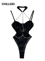 CHILLGIO Sexy Women Chain Strappy Bodysuits Fashion Chic Streetwear Catsuit Combination Lingerie Halter Mesh Combination Rompers - Image 6