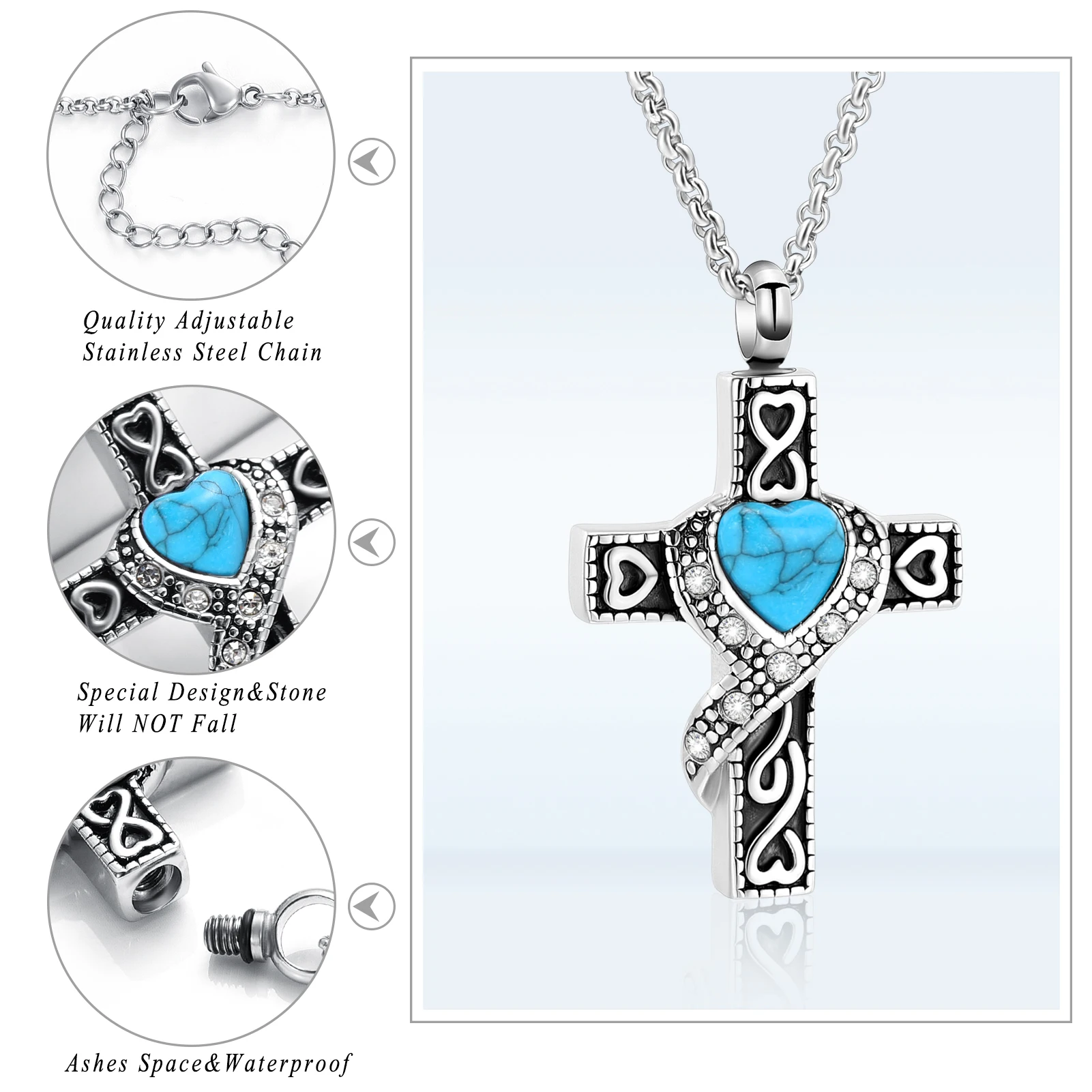 

Memorial Necklace With Retro Cross Pendant Cremation Jewelry for Ashes Stainless Steel Used for Men Women Keepsake
