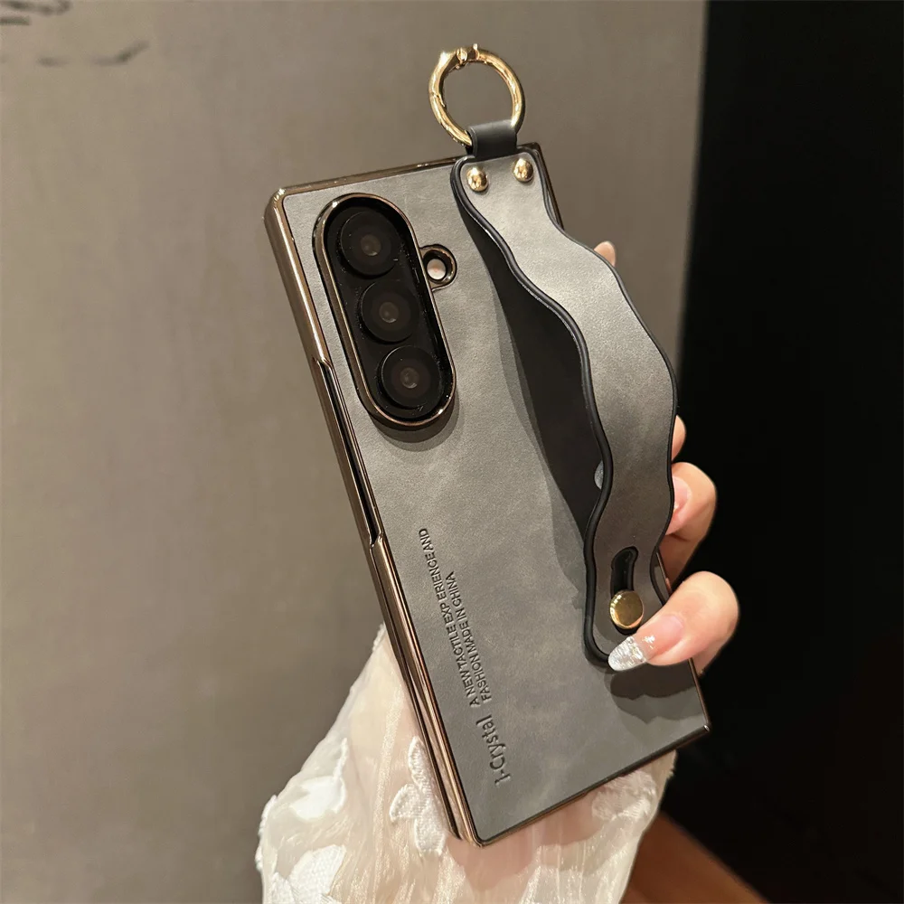 Luxuriöse PU-Leder-Handyhülle für Samsung Galaxy Z Fold mit Handschlaufe, Armbandhalterung, Handständer-Abdeckung für 7, 6, 5, 4, 3, 5G – Detail 8