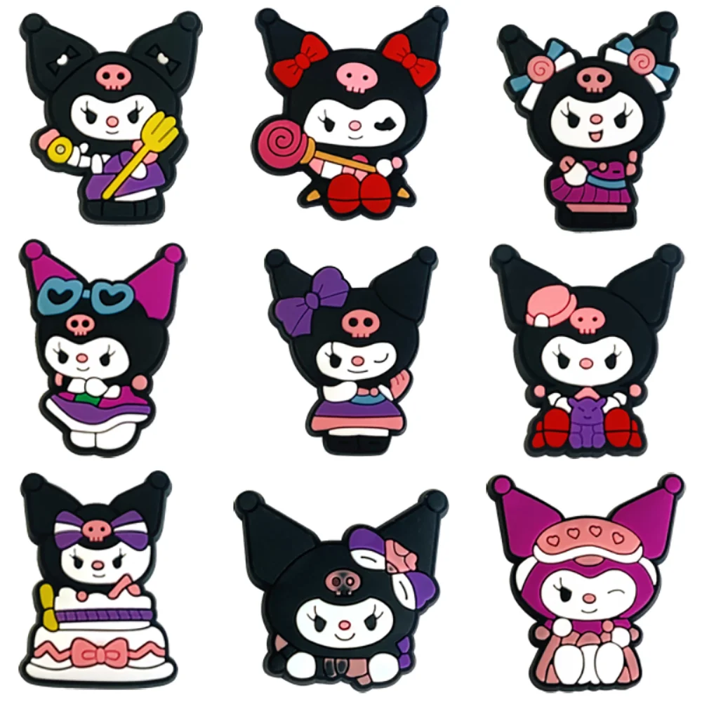 MINISO 1-10Pcs Sanrio Kuromi Shoe Charms for Sandals Decoration Shoe Accessories Charms Fit Wristbands Birthday Present