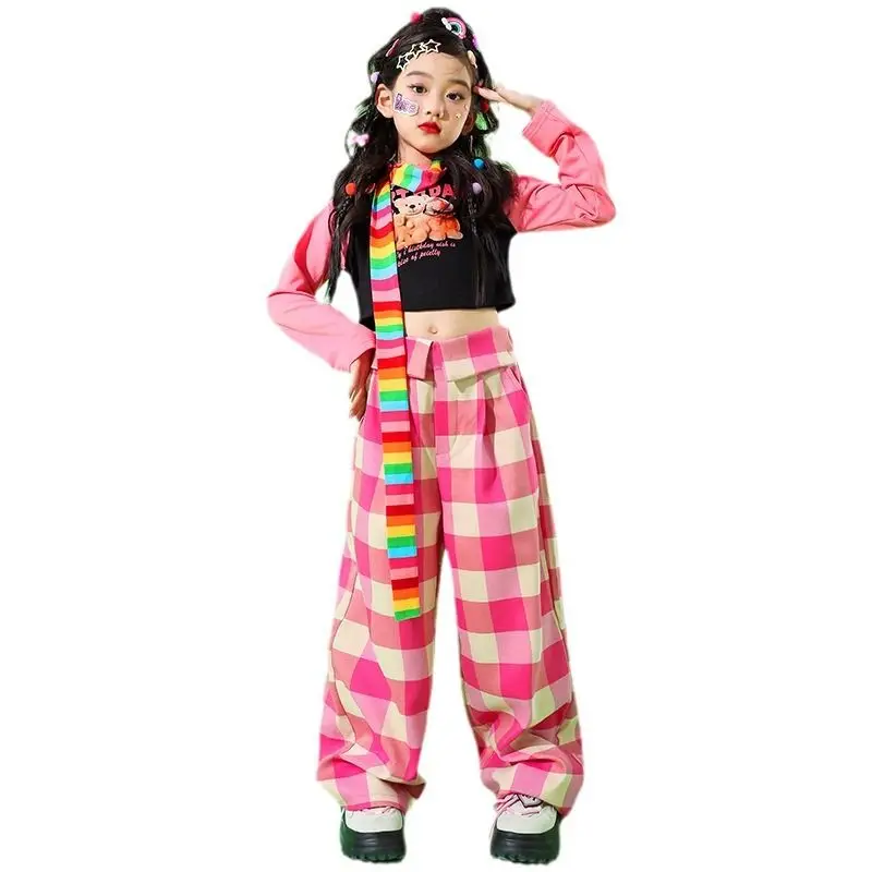 

Hip Hop Girls Crop Tank Top Candy Color Cargo Pants Child Colorful Joggers Streetwear Kids Street Dance Jazz Sweet Clothes Sets