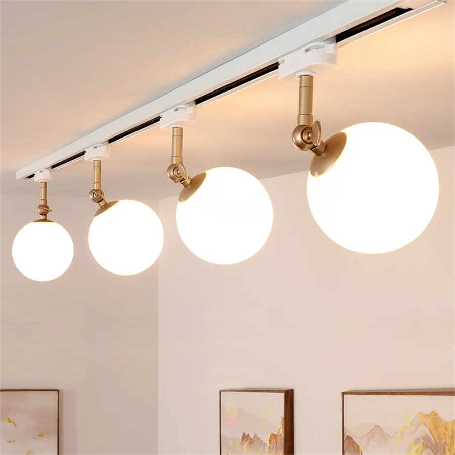 

Glass Globe LED Track Light Adjustable Angle Rail Spotlight Pendant Lamp Tracking Lighting Fixture For Clothing Store Showroom