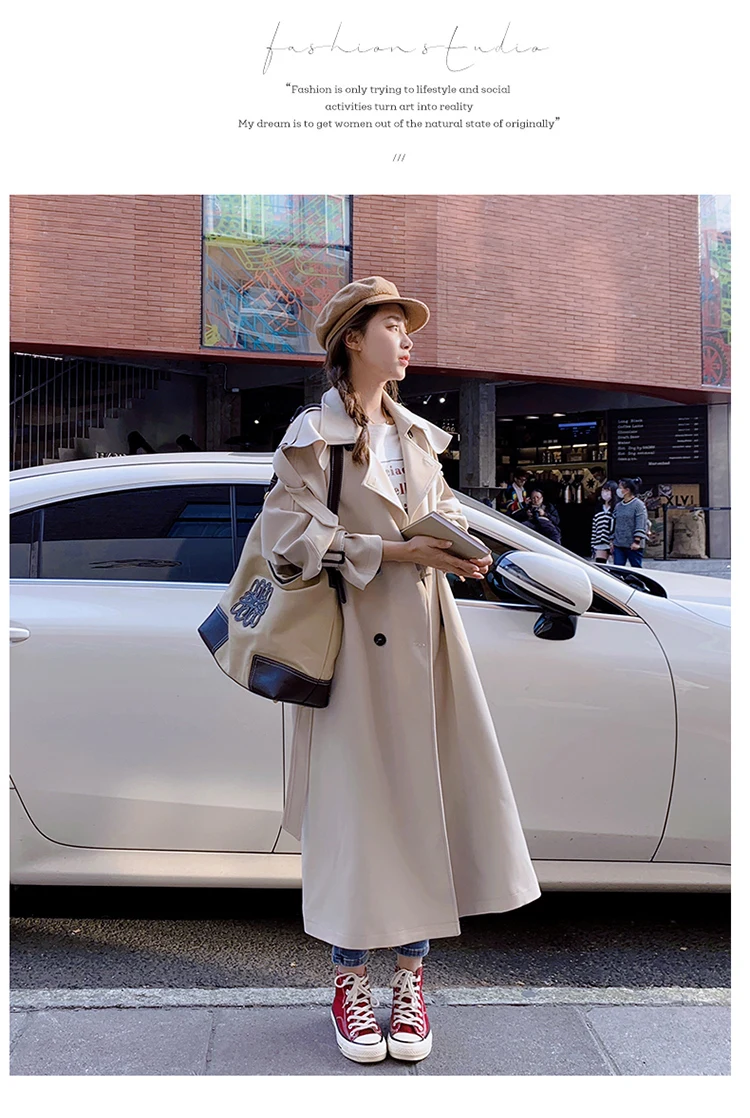 long duvet coat Fashion New Spring Autumn Women Trench Coat Long Double-Breasted Lady Duster Coat Windbreaker Outerwear Female Purple Beige Khak white puffer coat