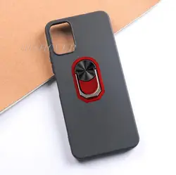 Premium 6.5 Back Ring Holder Bracket Phone Case - Soft TPU Silicone Cover for FOR Nokia C32 (Black TPU C Red)
