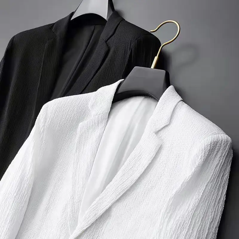 Clothes For Men Spring and Summer Suit Lightweight Striped Pleated Youth Fashion Trendy Casual Suit Jacket