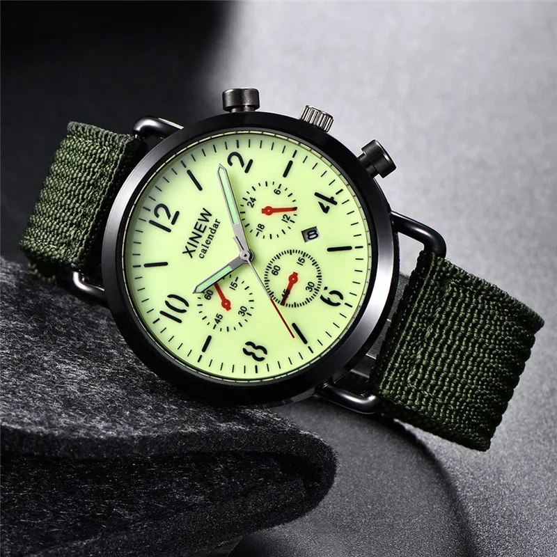 Students XINEW Brand Watches Men Boys Fashion Nylon Band Sports Army Date Quartz Watch Black Erkek Barato Saat Montre Homme 2024