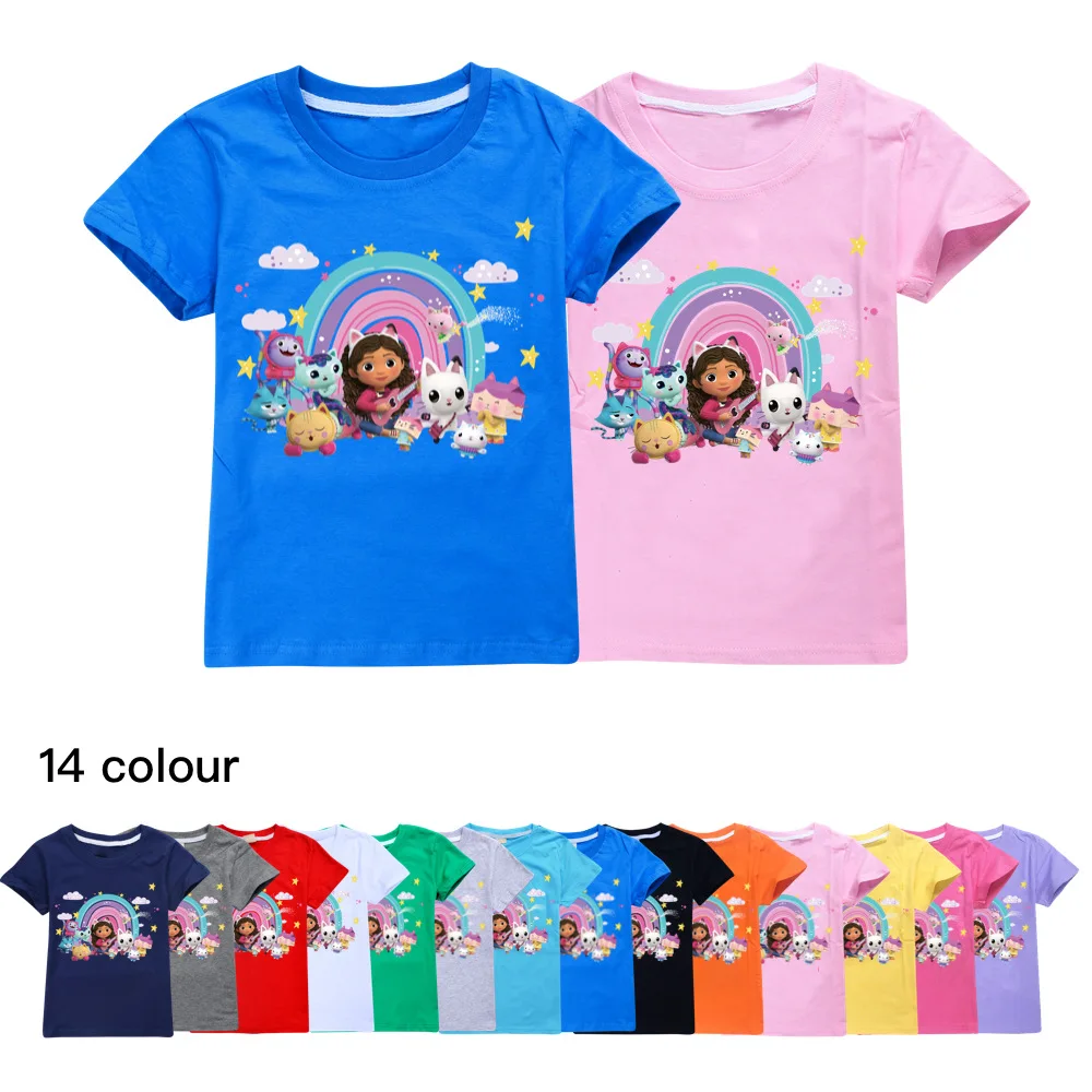 

Gabbys Dollhouse Kids Tops Toddler Girls Gabby Cats Clothes Baby Boys Short Sleeve T-shirt 2023 Summer Children's Clothing