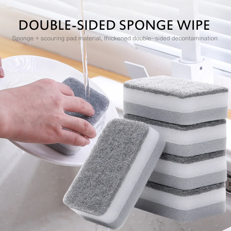 5 pièces éponge de nettoyage de cuisine éponge Double face éponges à  récurer pour lave-vaisselle