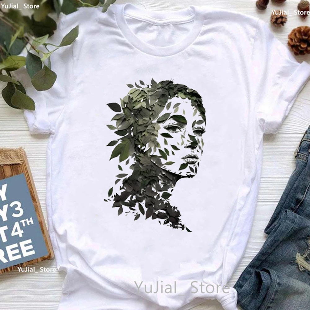Künstlerische ästhetische grüne Blätter Mädchen drucken T-Shirt Mädchen Sommer Mode Tops T-Shirt Femme weiß rosa Kurzarm T-Shirt – Detail 18