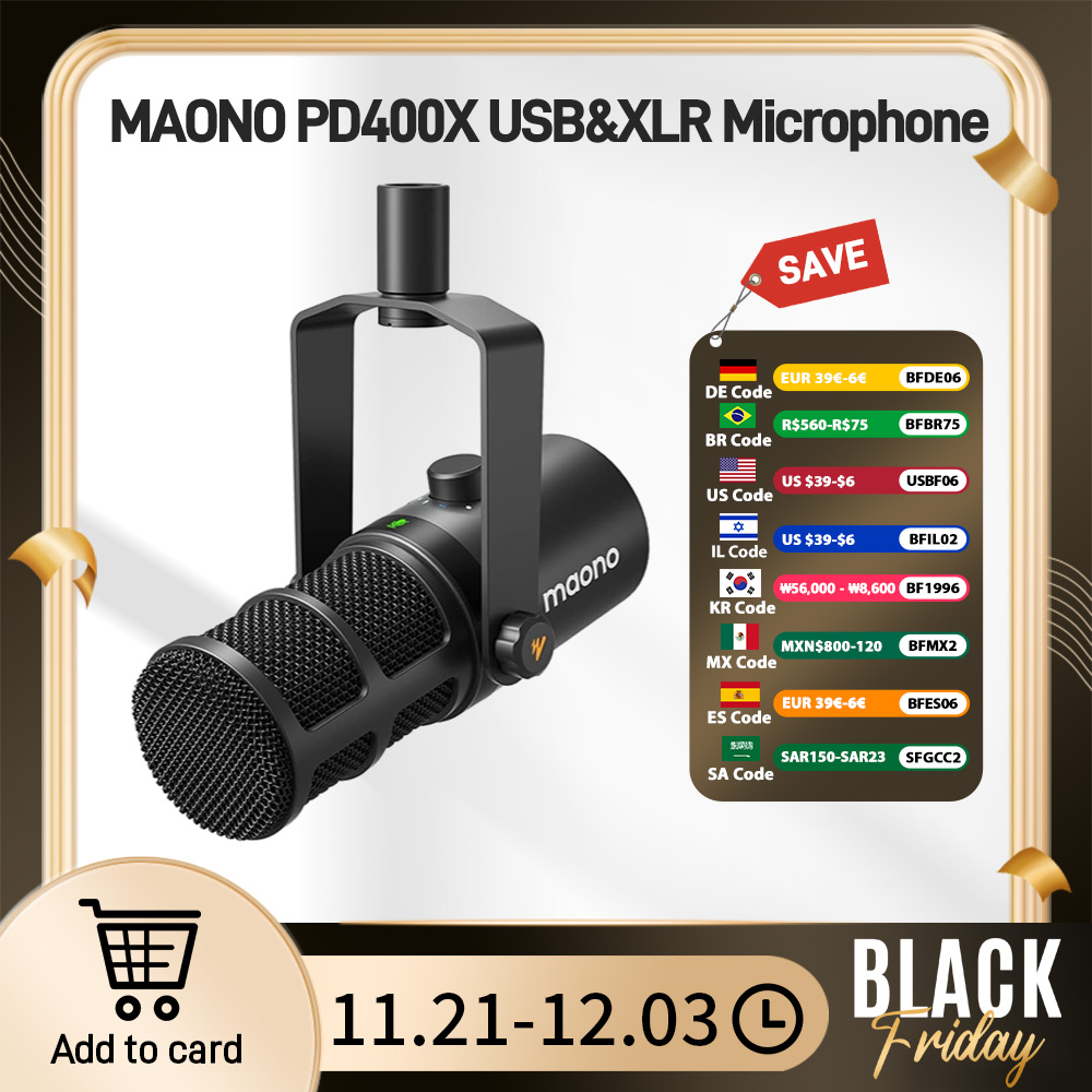 Maono USB/XLR Dynamic Microphone All Metal With One-Touch Mute Headphone Jack And Volume Control For Podcasting Streaming PD400X