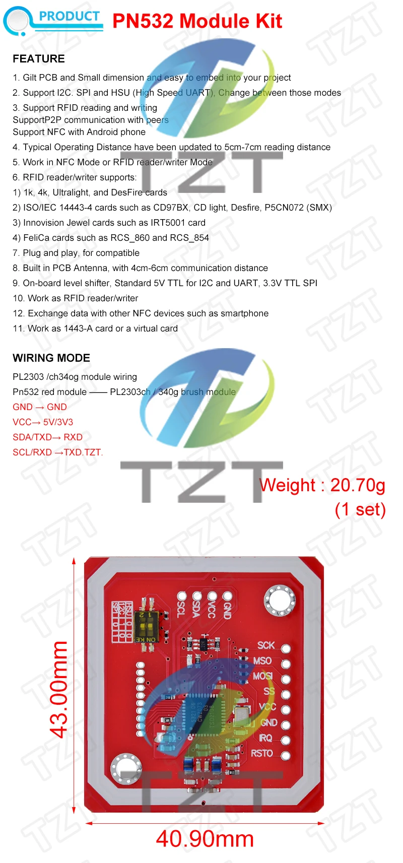 DIYTZT 1/3PCS PN532 NFC RFID Drahtlose Modul V3 Benutzer Kits Reader Writer Modus IC S50 Karte PCB Attenne i2C IIC SPI HSU Für Arduino – Detail 1