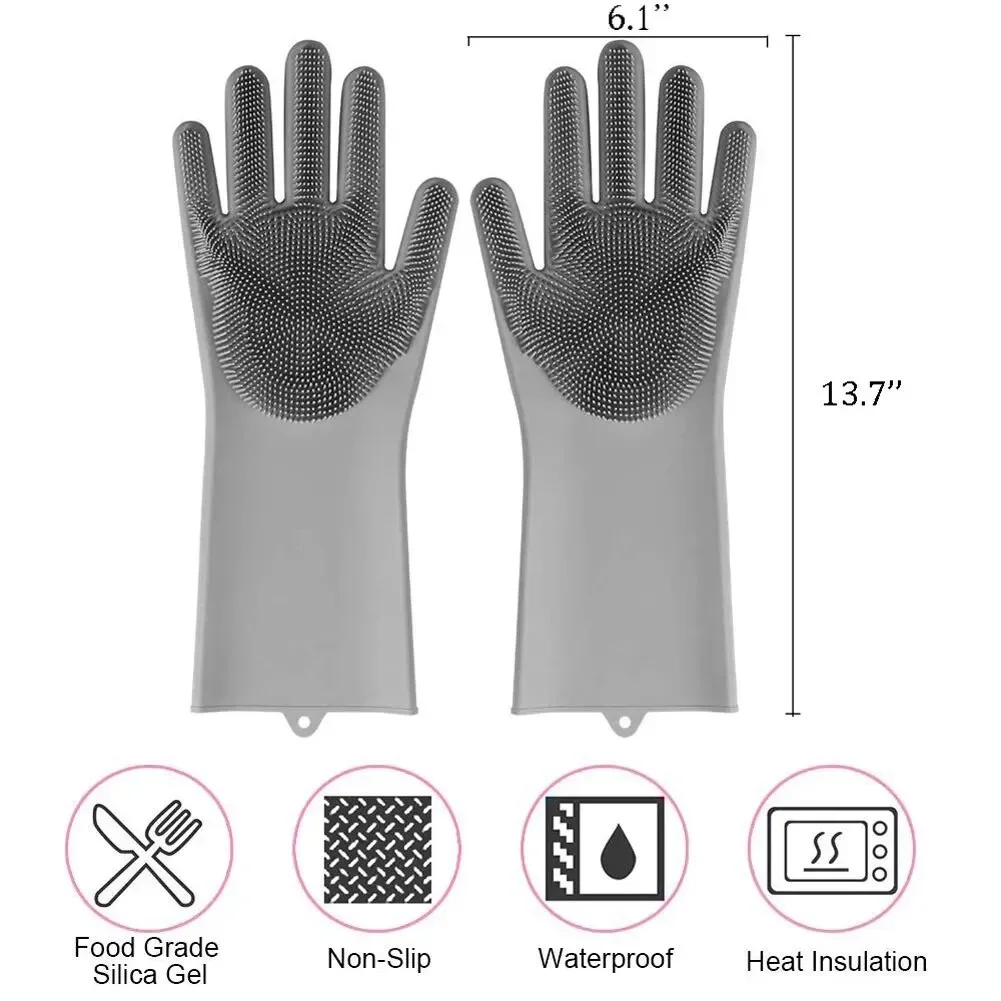 Dishwashing Cleaning Gloves Magic Silicone Rubber Dish Washing Gloves Household Sponge Scrubber Kitchen Cleaning Tools Dishwashing Gloves Cleaning Gloves