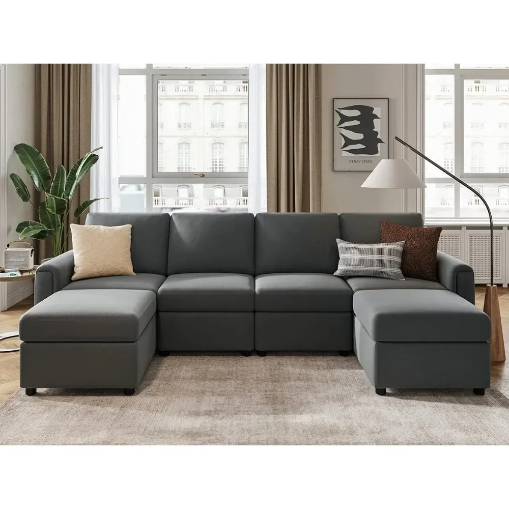 

Couch Living Room Sofas, Memory Foam, Dark Grey, Modular Profile with Storage, Convertible U-shaped Sofa